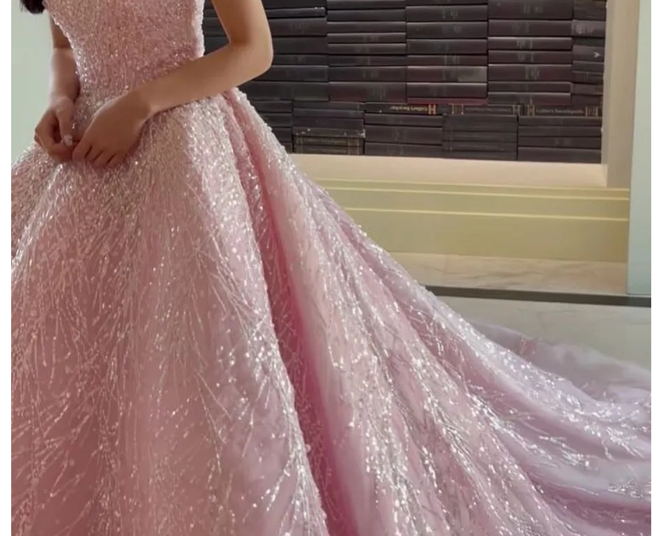 Neue Ankunft Rosa Träger Pailletten Perlen Lange Ballkleid Formale Anlass Kleider Y4918