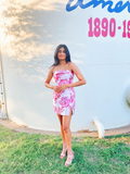 Lindo vestido de fiesta floral sin tirantes Y2773