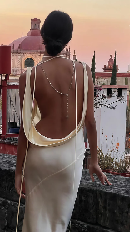 Vestido de fiesta largo de satén con espalda descubierta Y8280