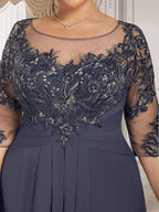 Vestido de gasa con encaje, corte A, escote ilusión, largo hasta el suelo, para madre de la novia con volantes en cascada