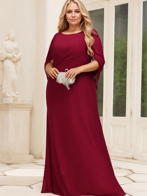 Vestido de madre de la novia de gasa con escote barco, corte trompeta/sirena, largo hasta el suelo, con pliegues