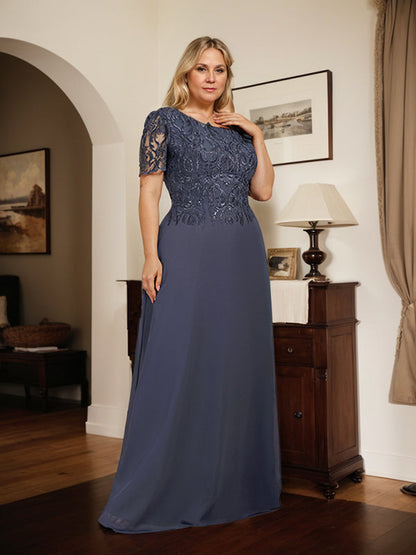 Vestido de gasa con encaje y lentejuelas para madre de la novia, corte A, largo hasta el suelo