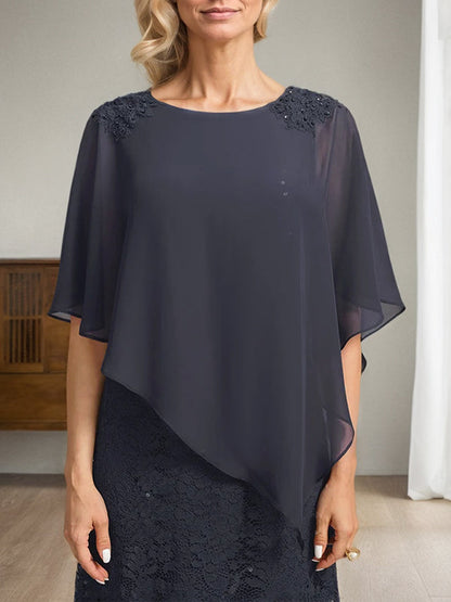Sheath/Column Scoop Floor-Length Chiffon Lace Mother of the Bride Dress With Sequins Beading