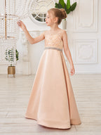 A-Linie Satin Tüll Sweep/Pinsel zug Champagner Kleid (010226776) 