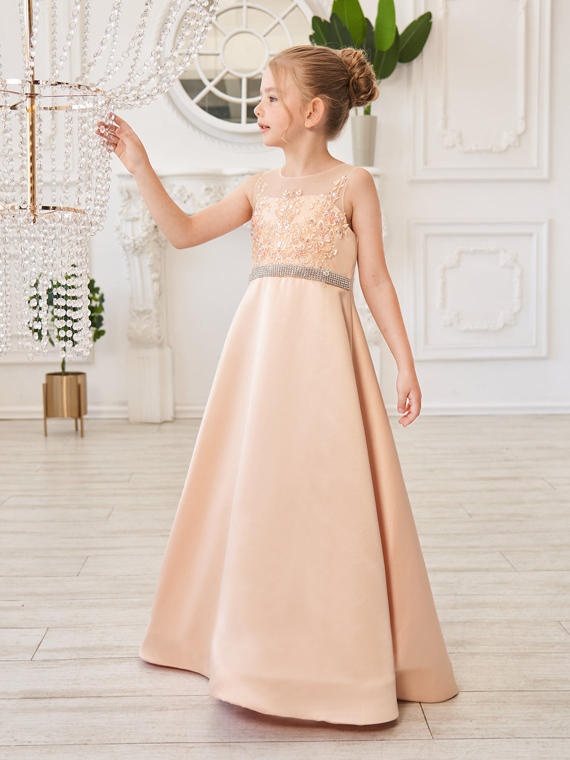 A-Linie Satin Tüll Sweep/Pinsel zug Champagner Kleid (010226776) 