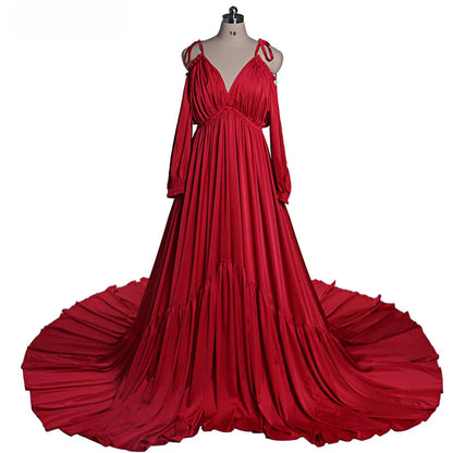 Elegant Shoulderless Stain Long Maternity Dresses for Photo Shoot Maxi Gown Pregnancy Shooting Dress Photo Shoot Props SY21721