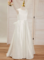 A-Linie Spitze Satin Bodenlang Erstkommunionkleid für Blumenmädchen 