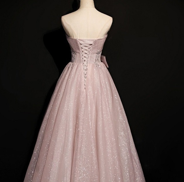 Hermoso vestido de fiesta de tul rosa con lentejuelas, sin tirantes, plisado y abalorios, vestido formal de baile para cumpleaños, quinceañera, Y7579