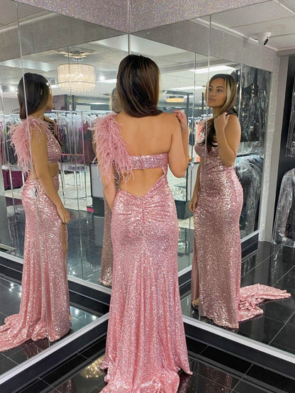 Einschultriges, funkelndes, einzigartiges schwarzes Meerjungfrau-Ballkleid