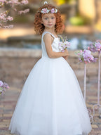 Duchesse-Linie/Princess-Linie Satin Tüll Knöchellang Blumenmädchenkleid 