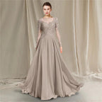 Elegant Mother Of The Bride Dress Long Sleeves Lace Chiffon A Line Summer Wedding Guest Dresses Mother Party Gown Sweep Train-payinti