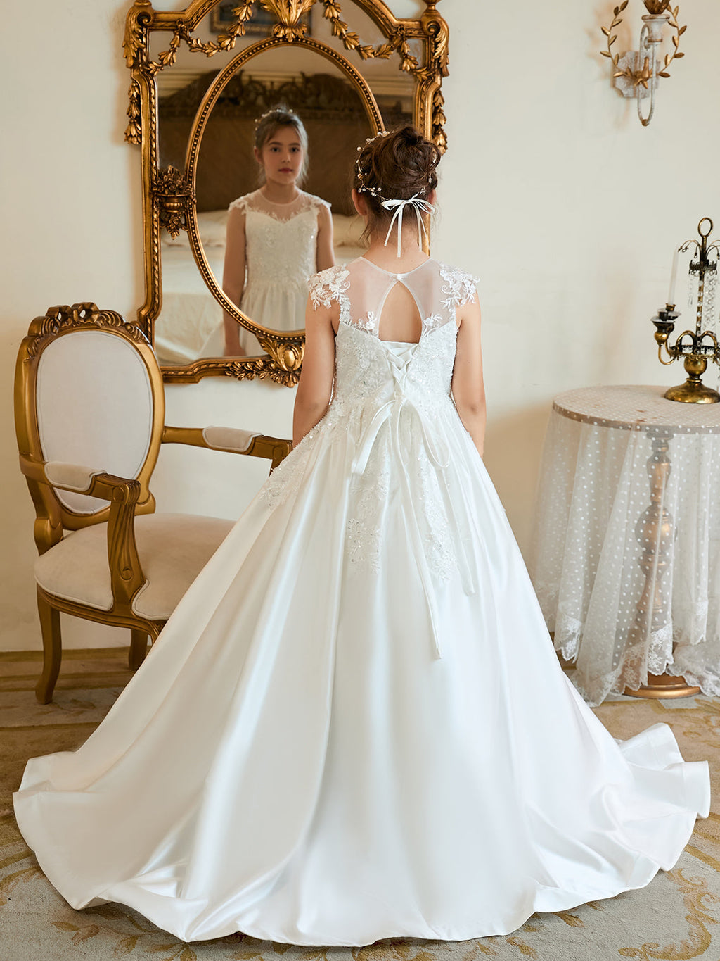 Duchesse-Linie/Princess-Linie Satin Sweep/Pinsel zug Erstkommunion Blumenmädchenkleid 