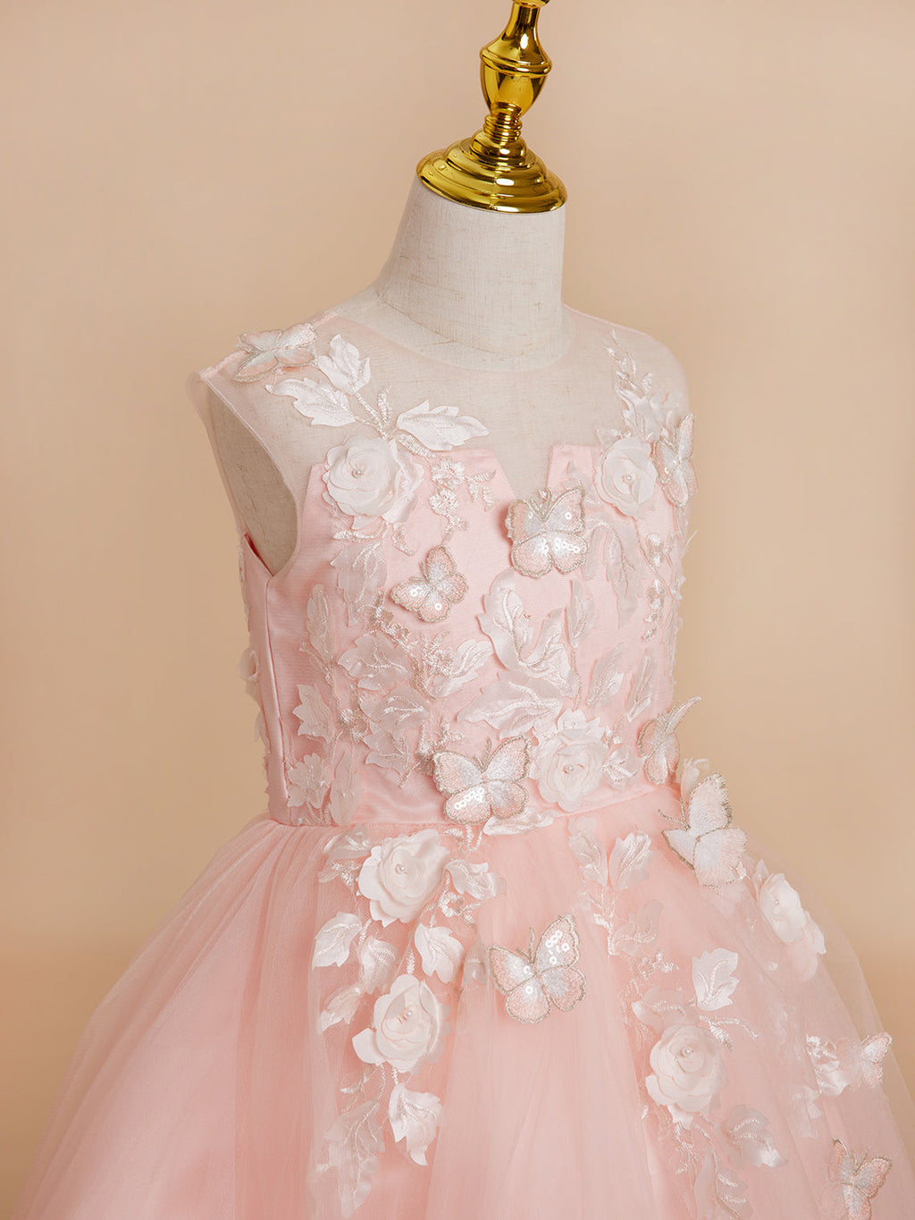 Duchesse-Linie/Princess-Linie Tüll Asymmetrisch Rosa Blumenmädchenkleid 