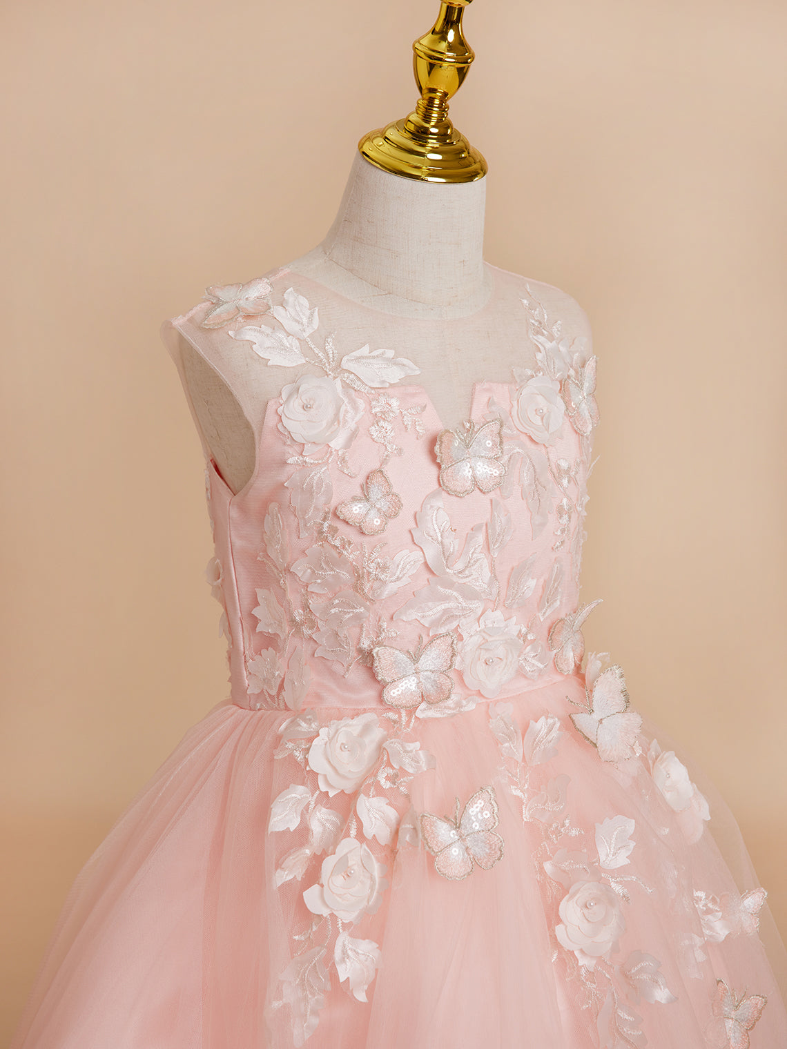 Duchesse-Linie/Princess-Linie Tüll Asymmetrisch Rosa Blumenmädchenkleid 