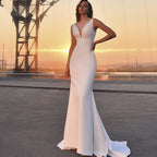 Sexy Mermaid Strapless Wedding Dresses Simple Satin Sleeveless Bridal Gown Elegant V-Neck Backless Beach Vestido De Novia-payinti