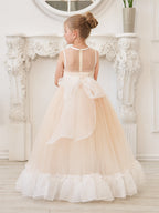 Vestido rosa de tul y organza con corte en A hasta el suelo (010226975)