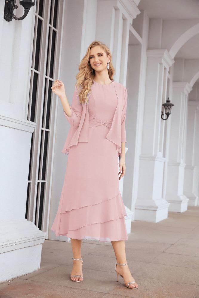 Vestido formal de fiesta Sunnderly de dos piezas, corte A, para madre de la novia, SY28072 