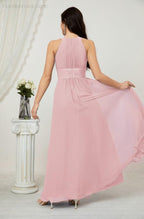 Vestido formal de fiesta Sunnderly de gasa con cuello halter, largo y sin mangas, para dama de honor SY2802 