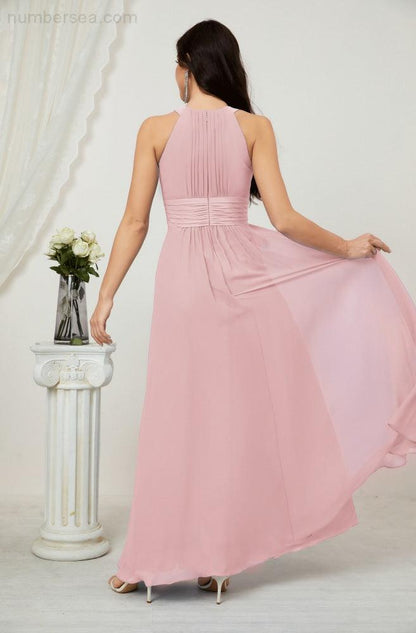 Sunnderly Formal Party Gown Dress Chiffon Halter Long Sleeveless Bridesmaid Dresses SY2802