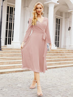 Vestido de dama de honor con escote en V y cinturón para madre de la novia, invitada de boda SY28031 