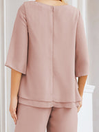 Elegante vestido de dos piezas para madre de la novia, talla grande, pantalón, capas con volantes, bata plateada SY28064 