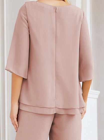 Sunnderly Elegant 2 Piece Mother of The Bride Dress Plus Size Pant Suits Ruffle Layers Sliver Housecoat SY28064