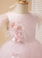 Prinzessin Ärmelloses Tüll Blumenmädchenkleid mit Perlen und Federschleife (010224704) 