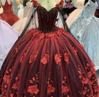Luxuriöses Quinceanera-Kleid mit 3D-Blumen, Tüll-Ballkleid, süßes 16-Kleid, Y1215