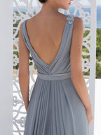 Vestidos de madre de la novia de corte A/princesa, escote en V y largo hasta el suelo