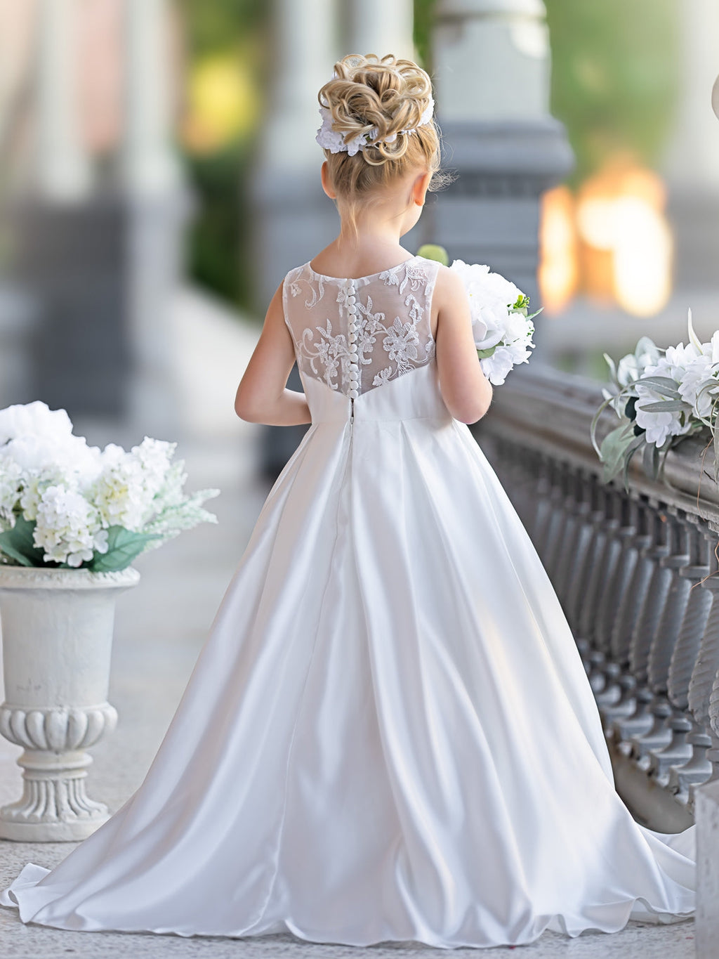 A-Linie Spitze Satin Bodenlang Erstkommunionkleid für Blumenmädchen 