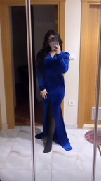 Elegante vestido de noche de terciopelo azul rey, vestido de noche azul rey Y5666