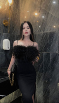 Vestido de fiesta largo negro elegante con abertura Vestido de noche negro Y6419