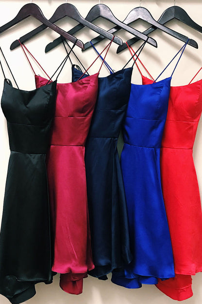 Gloria | A-Linien-Heimkehrkleid aus Satin mit Spaghettiträgern