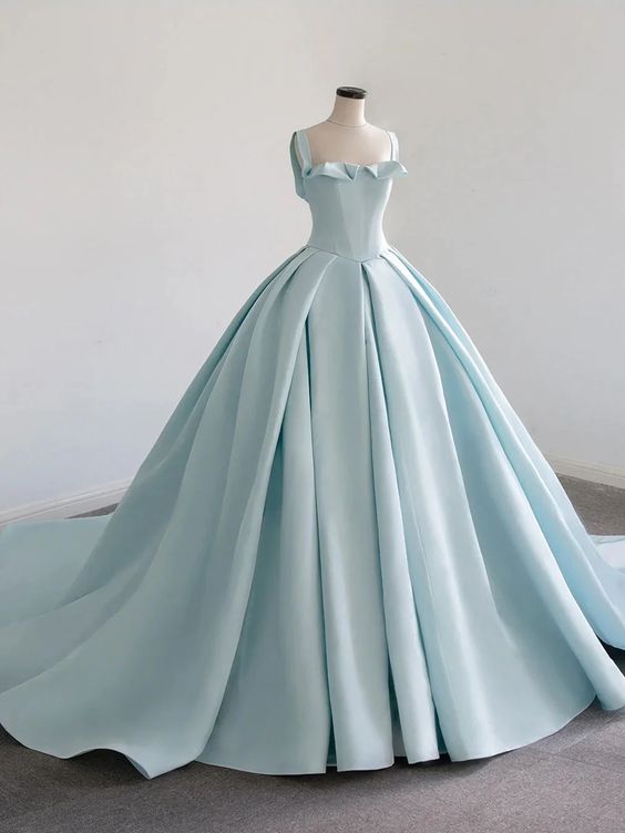 Vestido largo de satén azul para gala, vestido azul de quinceañera Y392
