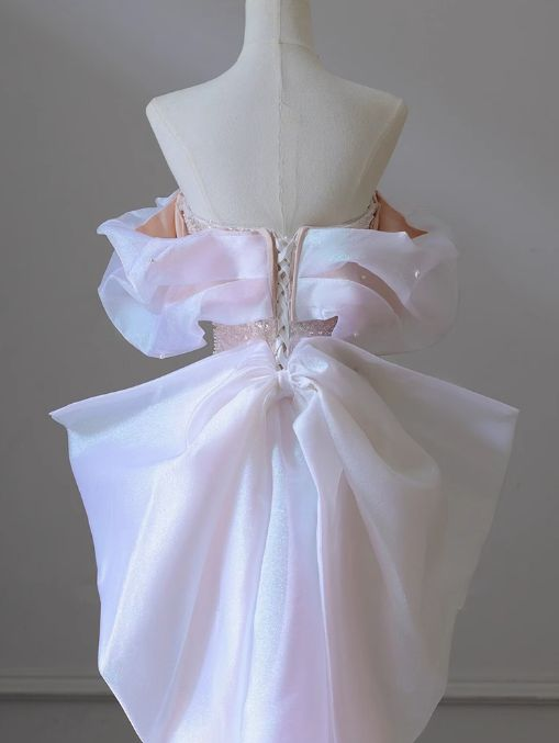 Rosa A-Linie Off-Shoulder Tüll Pailletten Perlen Langes Ballkleid Formales Abendkleid Y8050