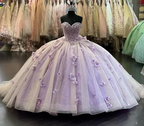 Vestido de quinceañera con flores 3D en color lila y mangas largas abullonadas Y6580