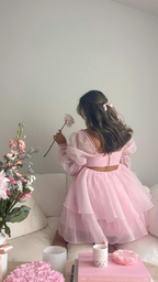 Vestido rosa de corte A y vuelo, vestido rosa de fiesta Y2428