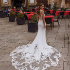 High Quality Spaghetti Straps Wedding Dresses V-Neck Backless Bride Gowns Lace Appliques Sweep Train Mermaid Vestido De Noiva-payinti