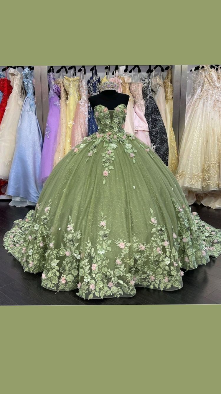 Vestidos de quinceañera verdes, vestido de princesa con apliques y flores 3D, fiesta de dulces 15 Y121
