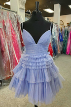 Mehrstufiges, rückenfreies A-Linien-Partykleid mit V-Ausschnitt, A-Linien-Heimkehrkleid Y2350