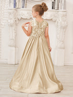 A-Linie Spitze Satin Bodenlang Blumenmädchenkleid 