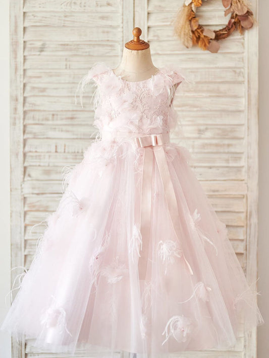 Vestido de fiesta/princesa de tul con encaje hasta la rodilla para niña de las flores