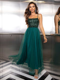 Summer Sexy Sequin Gauze Stitching Evening Dress Contrast Color Sequined Mesh Camouflage Dress