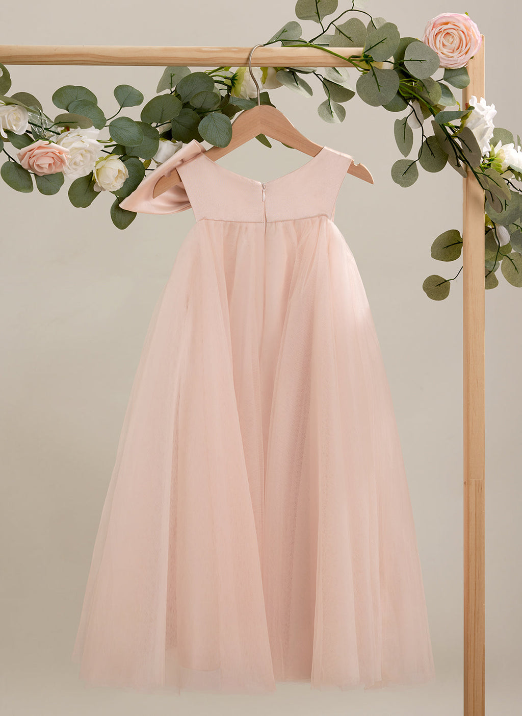 A-Linien-Kleid mit großer Schleife und Tüll in Wadenlänge für Blumenmädchen