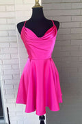 Neonpinkes A-Linien-Heimkehrkleid mit Wasserfallausschnitt Y286