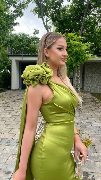 Sexy Etuikleid Langes Party-Abschlussballkleid Olivgrün Ein-Schulter-Abschlussball-Abendkleid Y8009