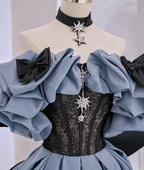 Schulterfreies langes Ballkleid aus Satinspitze, blaues Abendkleid Y2619