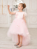 Prinzessin Ärmelloses Tüll Blumenmädchenkleid mit Perlen und Federschleife (010224704) 
