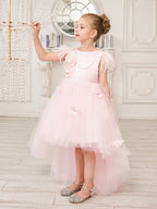 Prinzessin Ärmelloses Tüll Blumenmädchenkleid mit Perlen und Federschleife (010224704) 