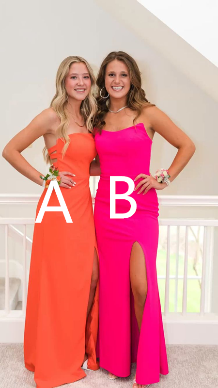 Elegantes langes Ballkleid in Orange mit Schlitz, pinkes Abendkleid Y2020